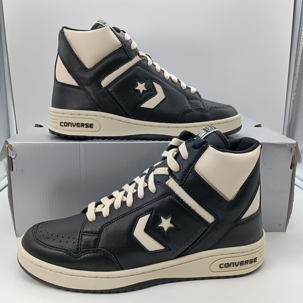 Converse Weapon Mid Black Natural Ivory Leather Sneakers A04400C‎ Mens 10